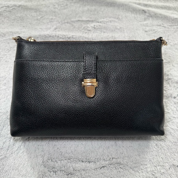 Michael Kors Black Leather Crossbody Purse with Gold Hardware Adjustable Strap - Picture 1 of 11